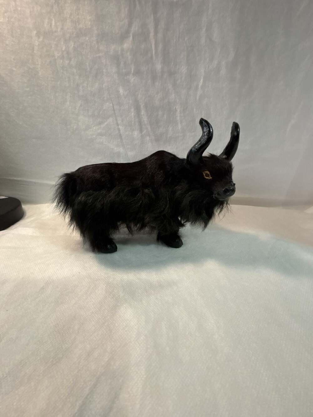 Vintage Handcrafted Real Fur Yak Figurine With Glass Eyes
